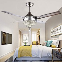 Tropicalfan Crystal Modern Ceiling Fan Remote Control Home Decoration Living Room Dinner Room Simple LED Mute Electric Fans Chandeliers 4 Stainless Steel Blades 44 Inch - B073S58XYW